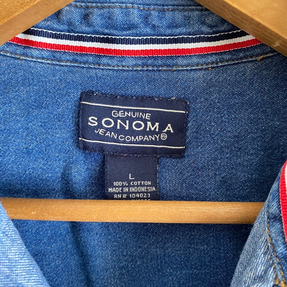 Sonoma Blue Denim Sleeveless Shirt Chest Pocket - Picture 4 of 5